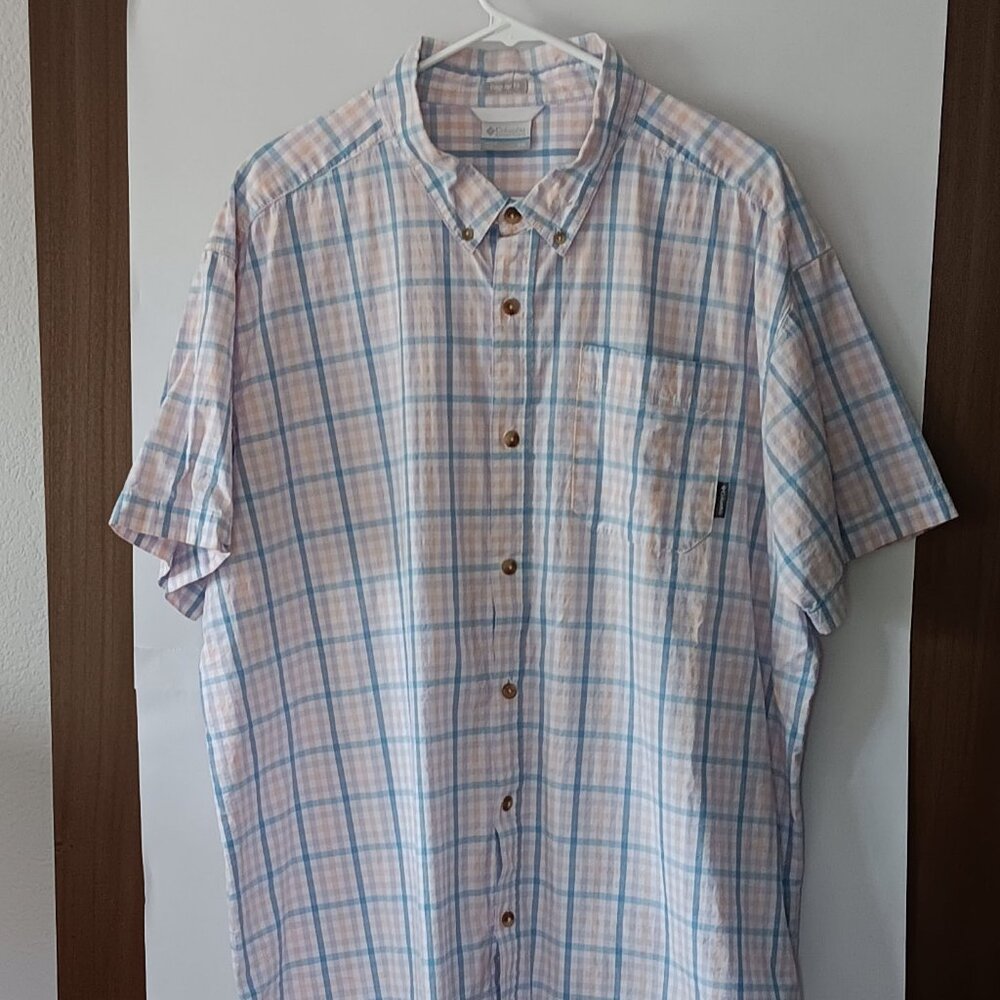COLUMBIA Pastel Plaid Short Sleeved Button Down Shirt Size XXL
